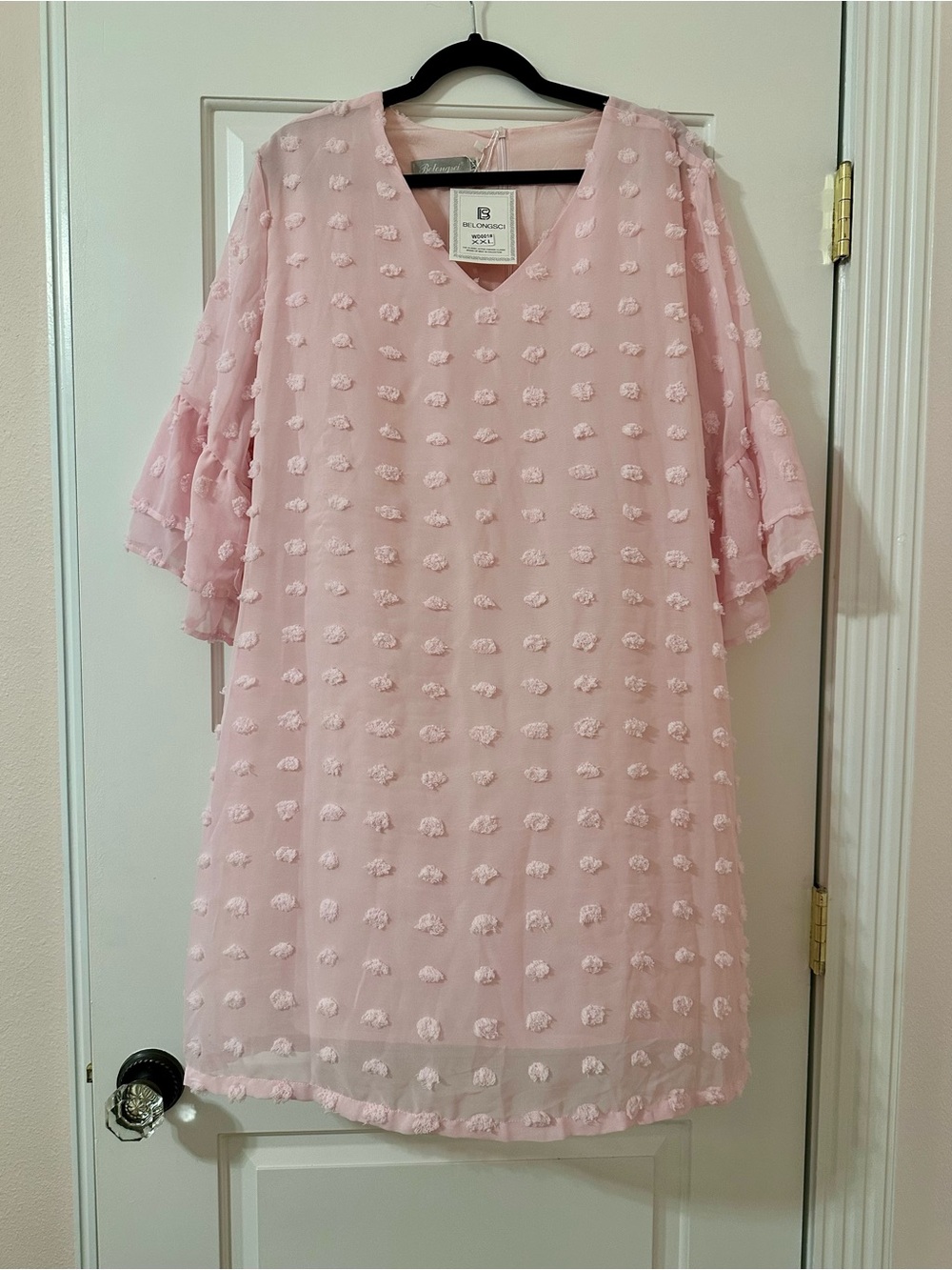 BeBop Light Pink Textured V-Neck Shift Dress